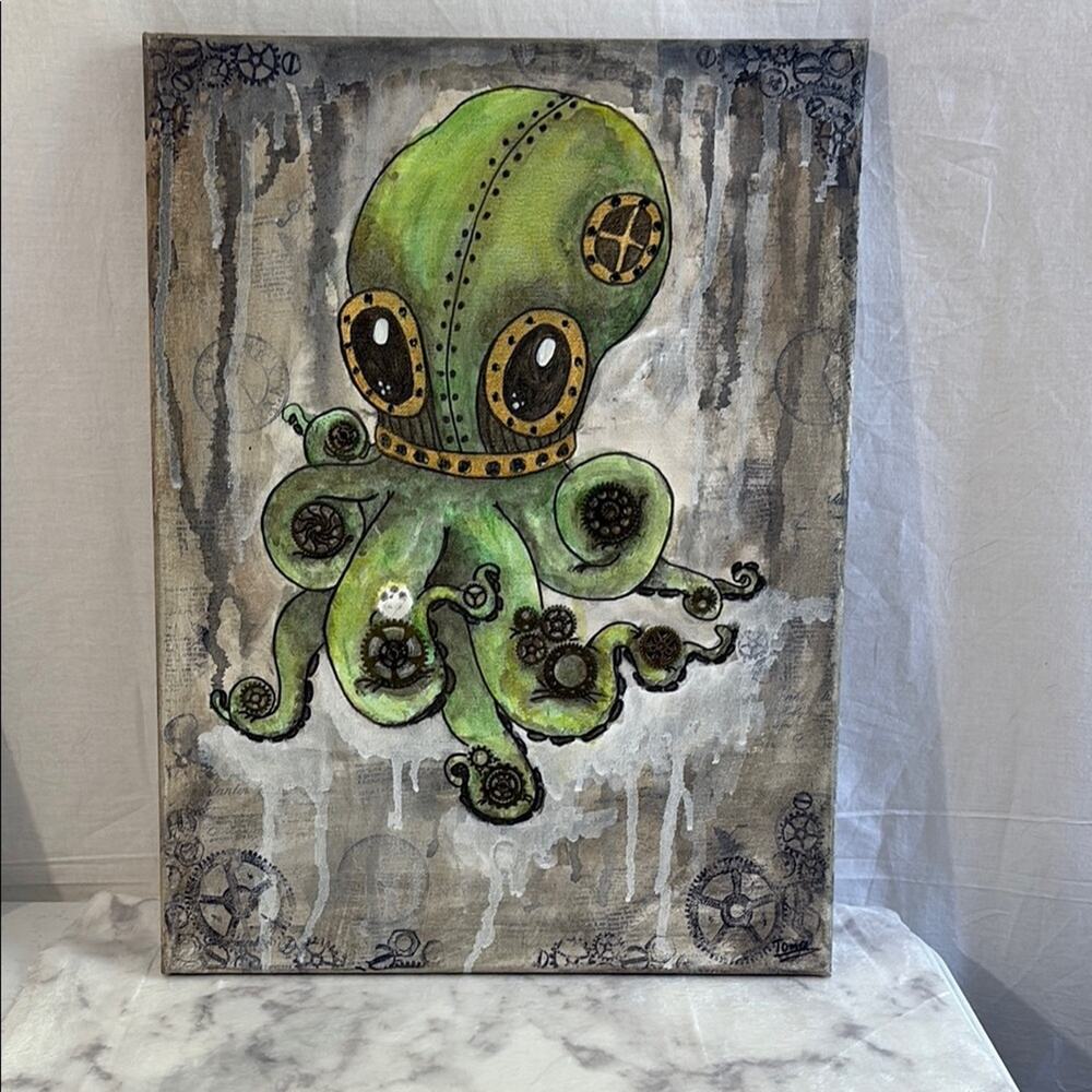 Green and Gray Abstract Organic Painting
